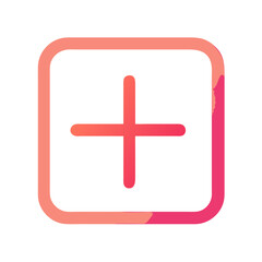 Neon plus sign icon in rounded square on White
