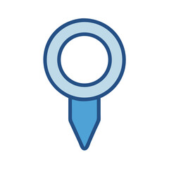 Flat blue location pointer icon symbol against White Background