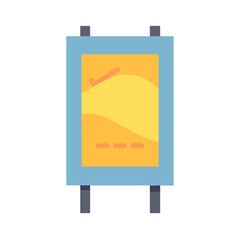 Standing advertisement billboard with flat color checkmark and text