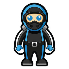 Cartoon illustration of a diver in a scuba suit and diving gear isolated on white