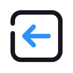Simple back arrow icon within a dark square frame