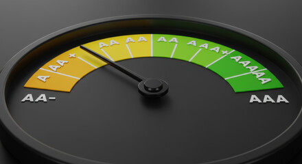 Naklejka premium Rating Gauge Showing AA+ Performance Level, Indicator Moving Towards AAA
