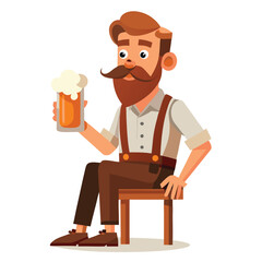 Cartoon illustration of a man with a red beard enjoying a beer in a pub setting