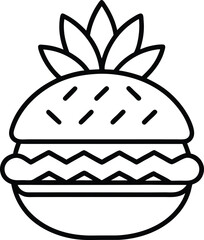 Pineapple Teriyaki Burger Vector Line Art Perfect for BBQ and Grilled Food Menus