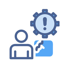 Problem solving with creative mechanical solution alert icon design