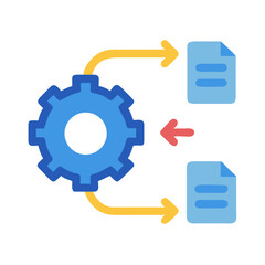 Gear processing data exchange flat icon on White Background