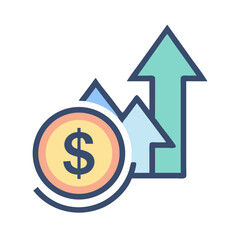 Financial growth illustration with upward arrows and dollar coin