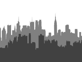 Naklejka premium Modern New York City Skyline Silhouette in Dark and Light Gray – Vector Illustration for Business, Travel Promotion, and Home Wall Art on White Background