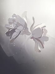 drawing of delicate abstract decorative flowers with splashes of paint	
