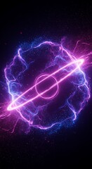 Fototapeta premium Sci-fi plasma energy field with glowing particle rings and waves, cosmic purple-blue tones