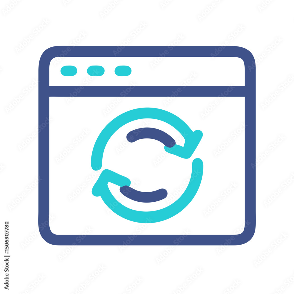 Poster browser window with circular arrow icon on white background