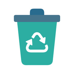 Teal recycling bin symbol illustration on White Background