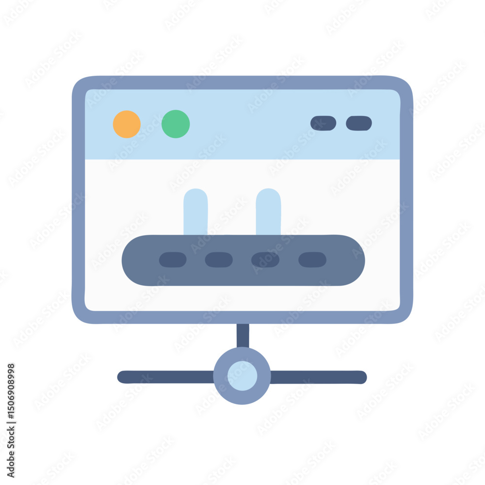Poster database server icon graphic showing data processing connections