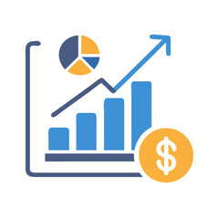 Bar graph with pie chart and rising arrow illustration