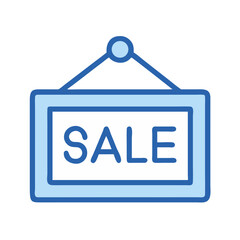 Hanging sale sign with blue outline on White Background