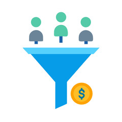 Customer conversion funnel with target market and money coin