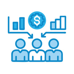 Team financial performance and strategy illustration with blue color palette