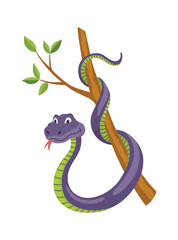 Fototapeta premium Cartoon color snake. Cute smiling animal, funny reptile of wild tropical nature. Flat vector isolated illustrations for kids design