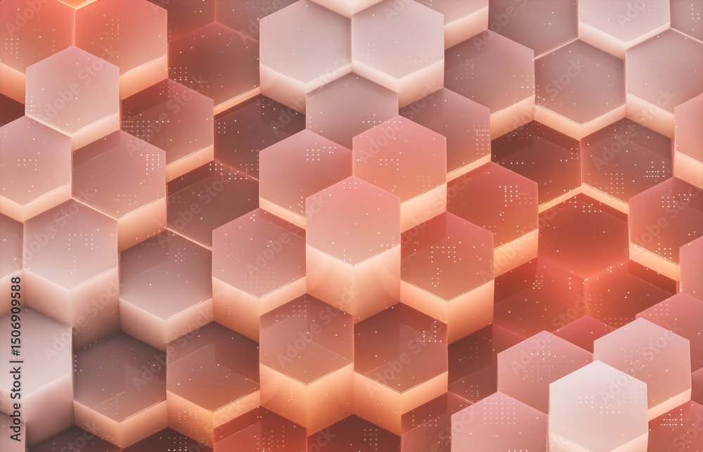 Aufkleber Digital technology background with glossy geometric hexagonal pattern.