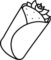 Spicy Tofu Wrap Vector Line Art for Vegan Cafe Menus, Wraps, and Healthy Food Art