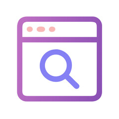 Magnifying glass within browser window with gradient background