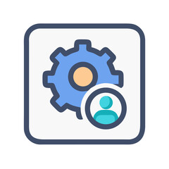 Gear and user icon inside a rounded square frame