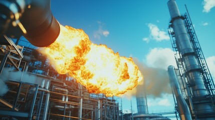 Powerful rocket engine undergoing testing, emitting a massive burst of fiery exhaust in a high-tech industrial setting, showcasing advancements in space exploration technology