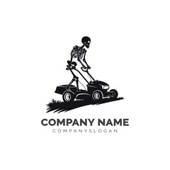 Skeleton lawn care logo design, vector illustration
