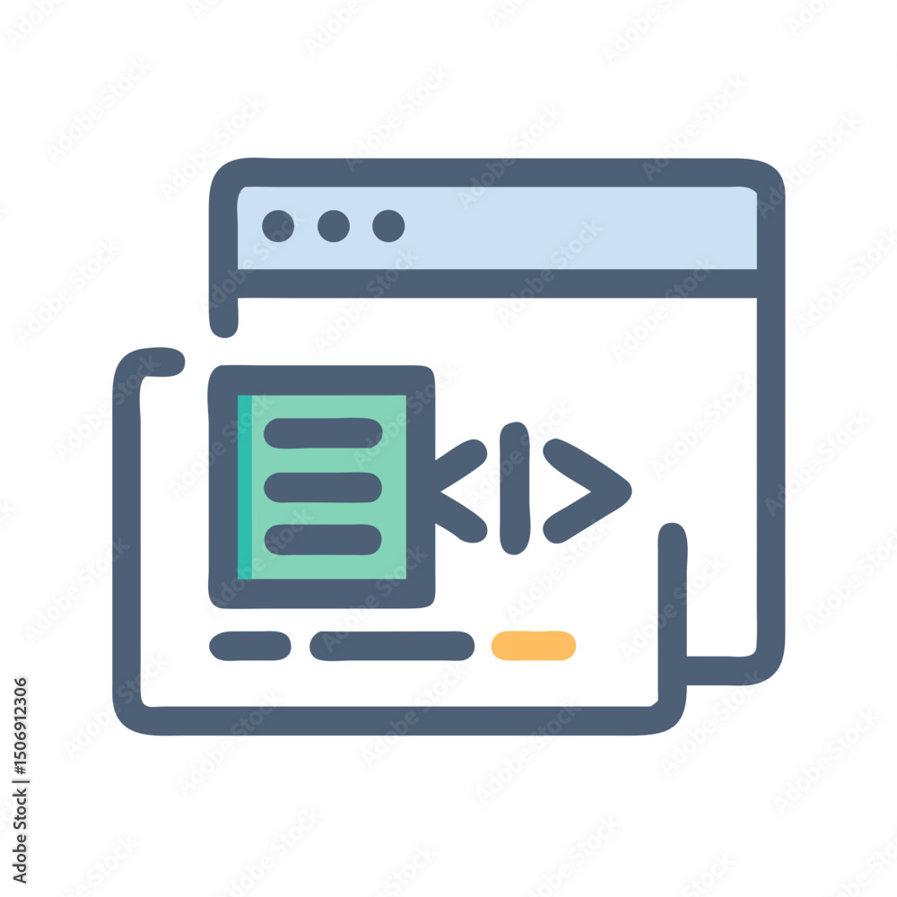 Poster stylized illustration of code window with tags and script
