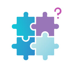 Obraz premium Colorful Puzzle Pieces Forming a Square with a Question