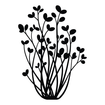 Alfalfa Sprouts Silhouette, Vector, Illustration, Icon, Logo, White Background.