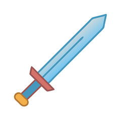 Isolated cartoon sword illustration with blue blade on White