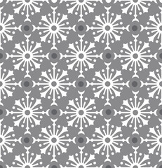 Seamless Pattern of Geometric Snowflakes. Gray Background- Christmas Snowflakes Vector Illustration
