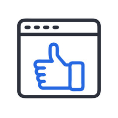Blue thumbs up symbol inside dark application window icon