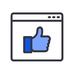 Blue thumbs up icon within browser window interface design