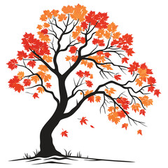 Fototapeta premium Stylized tree with autumn foliage in orange and red illustration on a white background decorative seasonal image