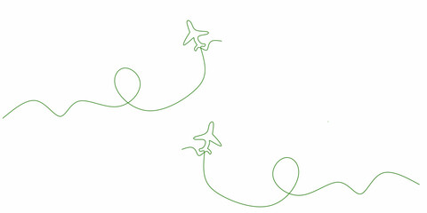 Obraz premium Minimalist one-line art doodle of two airplanes creating a strange circle in the sky. Perfect for travel, aviation, or adventure themes.