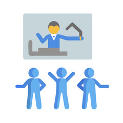 Conference speaker and happy audience depicted in flat design