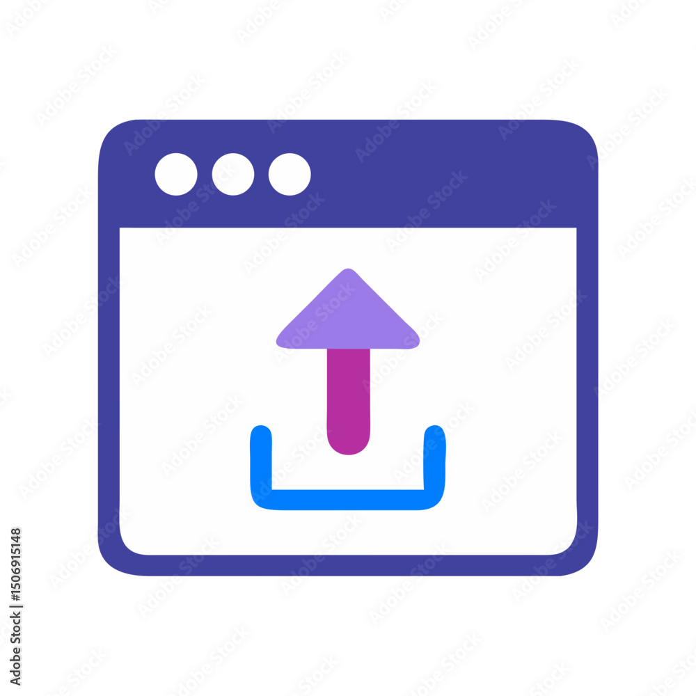 Poster flat vector icon of website page with upload symbol