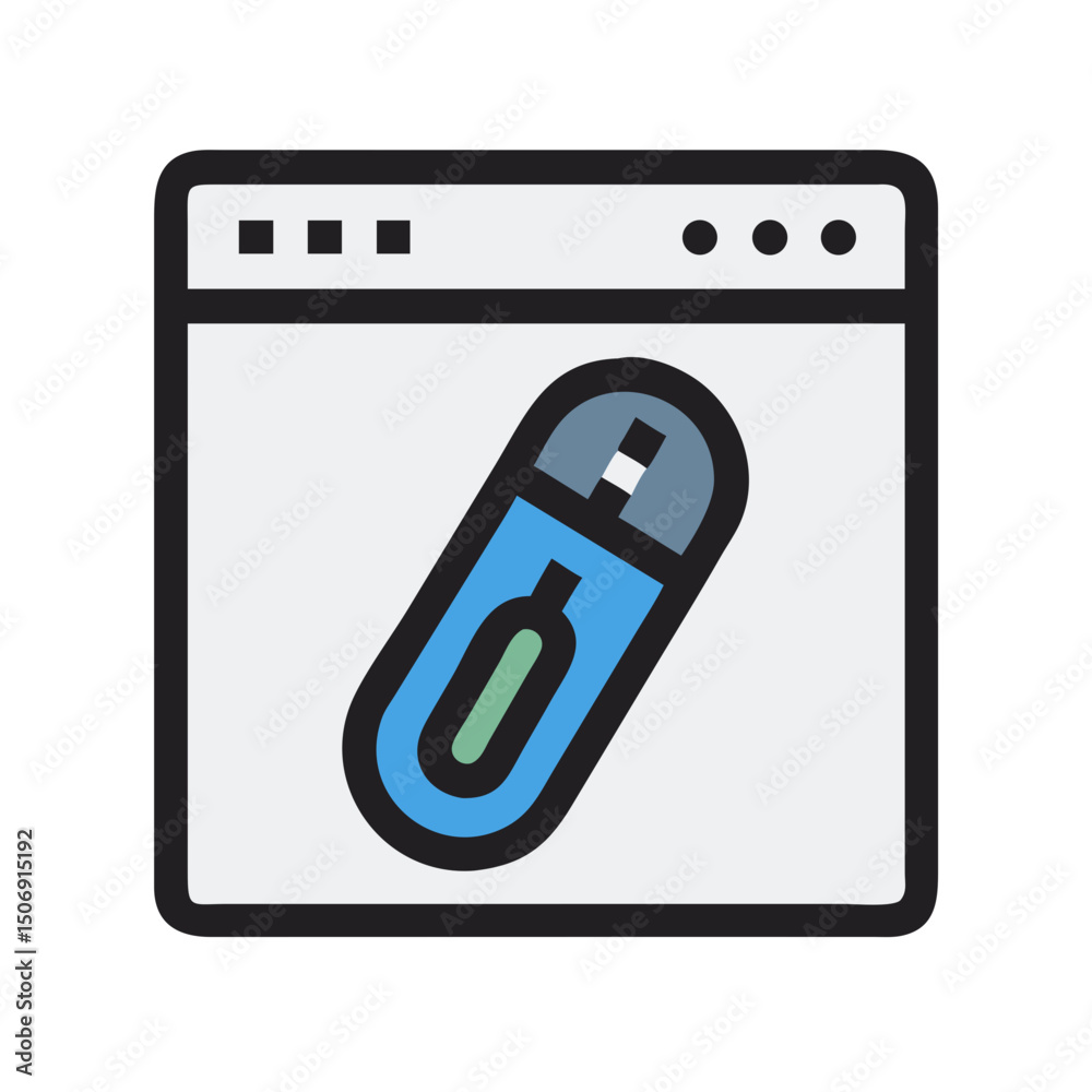 Poster stylized vector image of a website displaying a usb
