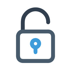 Open padlock icon in blue color on White Background