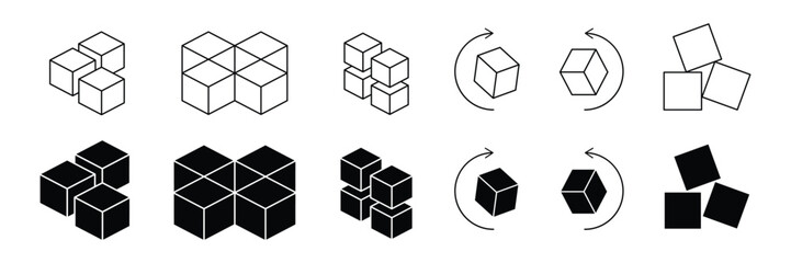 Set of Cubes icon collection. Various Cubes, Module, box, Geometric shape, model, block, product symbol.