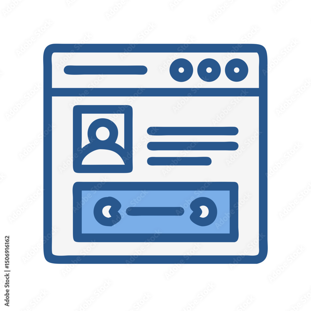 Poster website interface vector graphic with user profile and slider