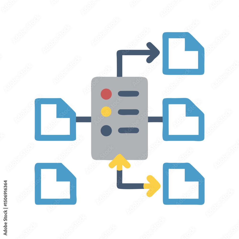 Poster document management system with data flow to multiple sources