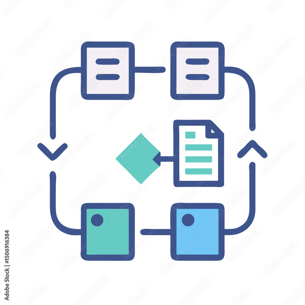 Poster circular workflow chart illustrating project management and data flow