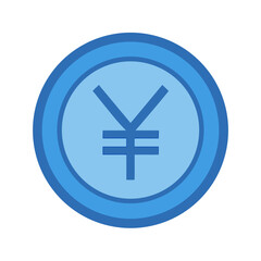 Blue Yen Symbol Coin isolated on White Background