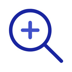 Obraz premium Blue magnifying glass plus sign on solid black backdrop