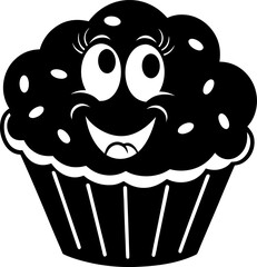 Cute smiling cupcake character with big eyes and cheerful expression