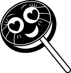 Cute lollipop with smiling face and heart shaped eyes, perfect for sweet treats