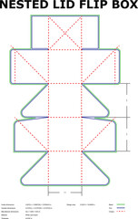 Nested lid flip box design template printable diagram
